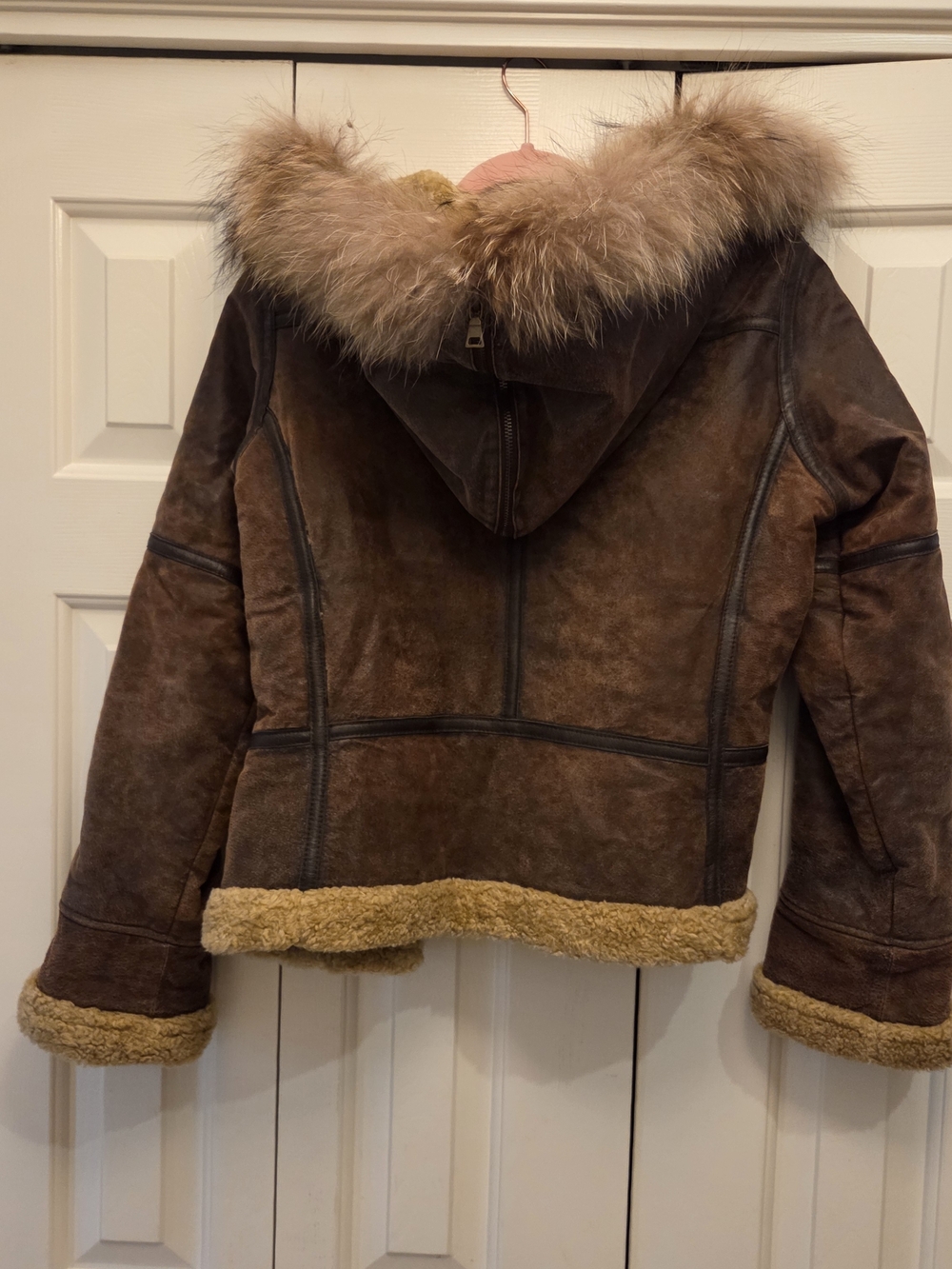 Genuine Leather Jacket With Raccoon Fur Hood - Picture 2 of 5